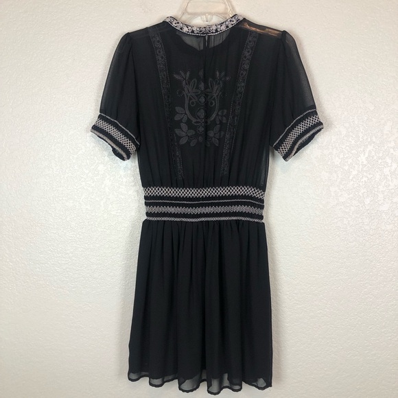 ZARA Embroidered Sheer Black Mini Dress Women’s Babydoll Style Size Medium - Picture 8 of 11